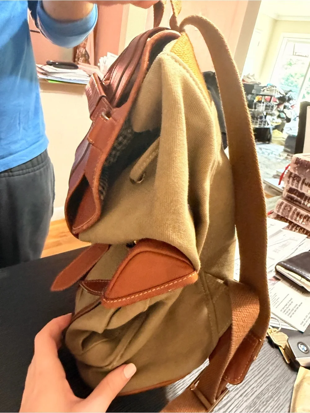 Ghurka Leather Men's Backpack in Beige and Brown